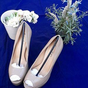 Shiny Taupe Peep Toe High Heels